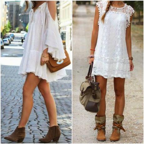 ¡Prendas clave del estilo boho-chic! white dress with boots