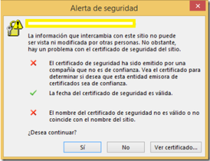 Outlook: El nombre del certificado de seguridad no es válido