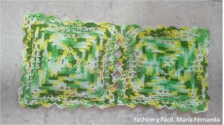 Un granny diferente, motivo verde matizado a crochet (A crocheted different granny in green tones) Un granny diferente, motivo verde matizado a crochet (A crocheted different granny in green tones)