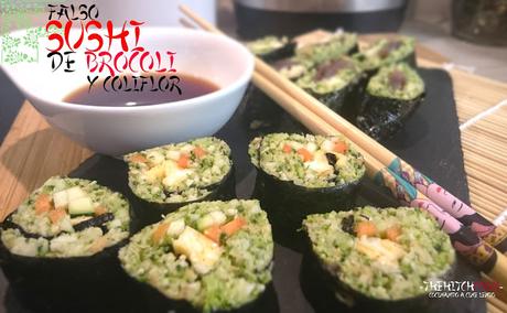 FALSO SUSHI DE BROCOLI Y COLIFLOR FALSO SUSHI DE BROCOLI Y COLIFLOR