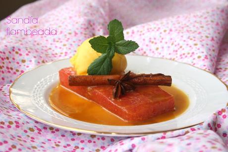 sandía, salsa de naranja, sorbete de mandarina