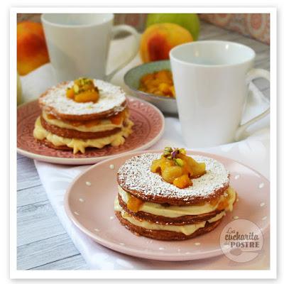 MILHOJAS DE CREMA, MELOCOTÓN Y MANZANA / CUSTARD CREAM, PEACH AND APPLE MILLEFEUILLE