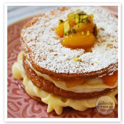 MILHOJAS DE CREMA, MELOCOTÓN Y MANZANA / CUSTARD CREAM, PEACH AND APPLE MILLEFEUILLE