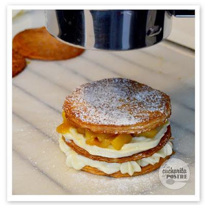 MILHOJAS DE CREMA, MELOCOTÓN Y MANZANA / CUSTARD CREAM, PEACH AND APPLE MILLEFEUILLE