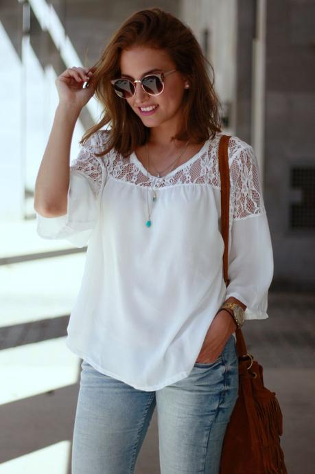 Blusa de encaje blanco Blusa de encaje blanco