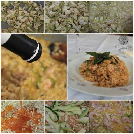 RISOTTO DE GAMBAS, ALCACHOFAS, CALABACÍN Y SETAS, CON AOVE RISOTTO DE GAMBAS, ALCACHOFAS, CALABACÍN Y SETAS, CON AOVE