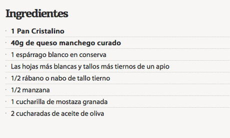 Pan cristalino con queso manchego, espárragos y mostaza Pan cristalino con queso manchego, espárragos y mostaza