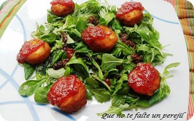 Ensalada de Canónigos, Rúcula y Queso de Cabra con Mermelada de Tomate ensalada:canónigos_mermalada