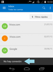 Error sin conexión en Outlook para Android Error sin conexión en Outlook para Android