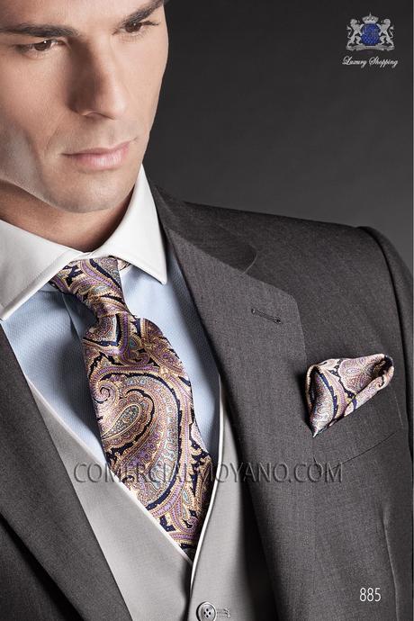 Corbata y pañuelo en seda estampada con diseño cashmere Ottavio Nuccio Gala.