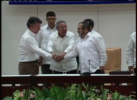 Santos, Castro y el guerrillero timochenko Santos, Castro y el guerrillero timochenko