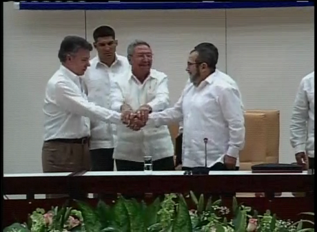 Santos, Castro y el guerrillero timochenko Santos, Castro y el guerrillero timochenko