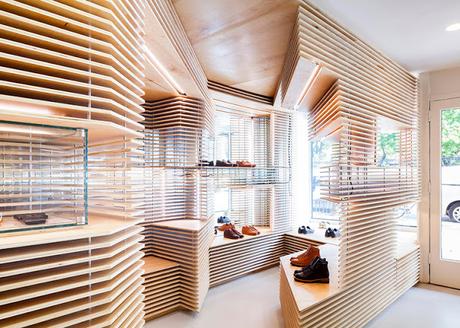 Laminas de madera, diseño de zapatería en Nueva York