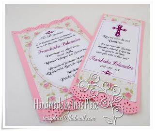 Invitación Bautizo - Shabby Chic & Baby Pink.