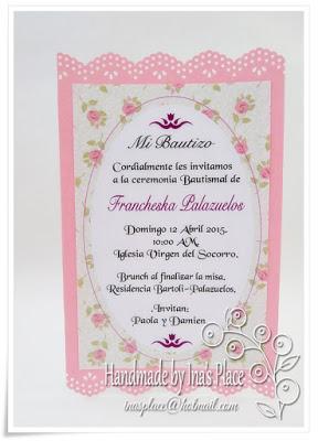 Invitación Bautizo - Shabby Chic & Baby Pink.