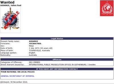 Interpol emite una orden internacional de detención contra el Editor de WikiLeaks por