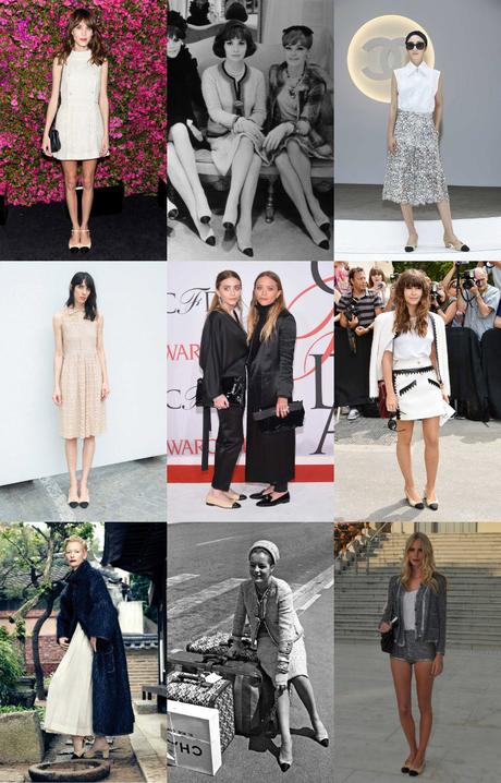 Chanel recupera los zapatos bicolor de Coco en su último desfile FW 2015-16 collage_zapatos-bicolor-chanel_romy-schneider-in-chanel-1962