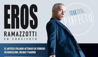 Eros Ramazzotti en febrero de 2016 en Barcelona, Bilbao y Madrid