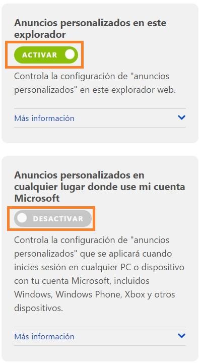Deshabilitar los anuncios personalizados Deshabilitar los anuncios personalizados