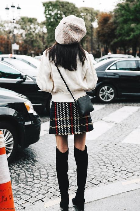 PFW-Paris_Fashion_Week-Spring_Summer_2016-Street_Style-Say_Cheese-Over_The_Knew_Boots-Checked_Mini_Skirt-Loewe_Jacket-