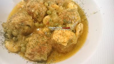 ALBÓNDIGAS DE SEPIA CON LANGOSTINOS Y GUISANTES (Seis destinos)