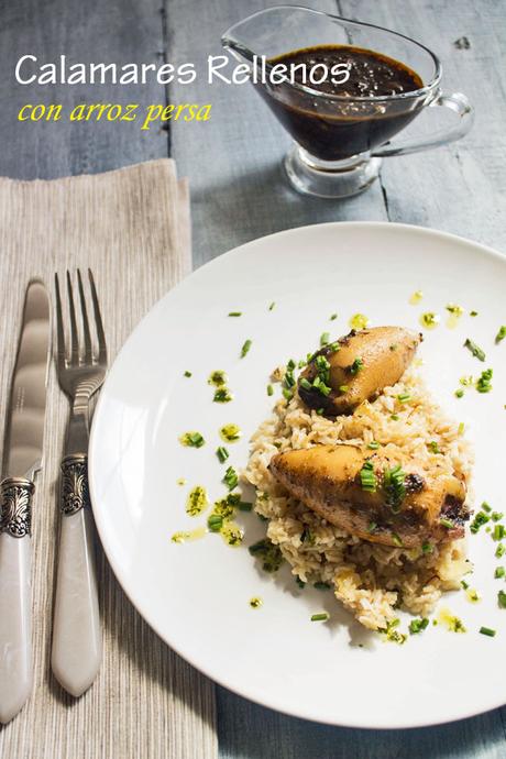 Calamares rellenos con arroz persa