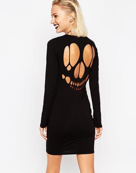 Imagen 1 de Minivestido de Halloween con diseño de esqueleto con aberturas en la parte posterior de ASOS