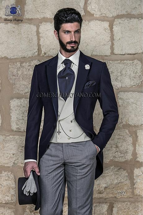 Chaqué azul diplomatico conformado por levita azul y pantalón etiqueta modelo 1190 Ottavio Nuccio Gala colección Gentleman.