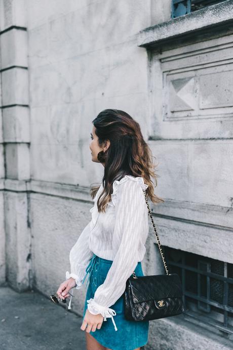 Turquoise Suede Mini_Suede_Skirt-Lace_Up_Skirt-Turquoise-Bow_Blouse-Mary_Jane_Shoes-Topshop-Outfit-Street_Style-26