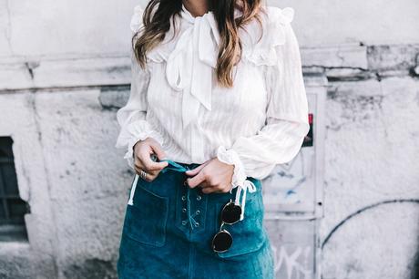 Turquoise Suede Mini_Suede_Skirt-Lace_Up_Skirt-Turquoise-Bow_Blouse-Mary_Jane_Shoes-Topshop-Outfit-Street_Style-41