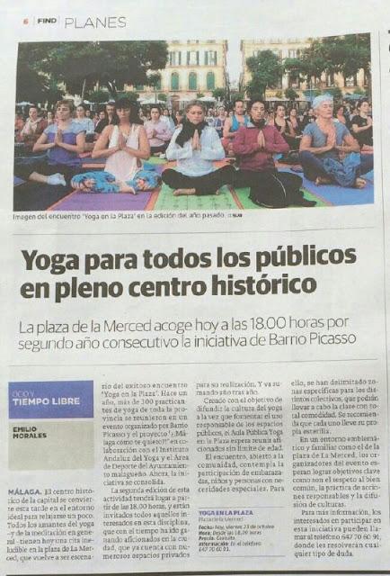 Yoga en la Plaza en Diario Sur de Málaga. Emilio Morales. Gracias.
