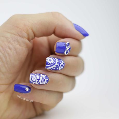 Blue and White Nails