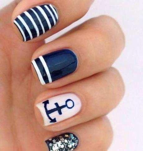 Blue and White Nails