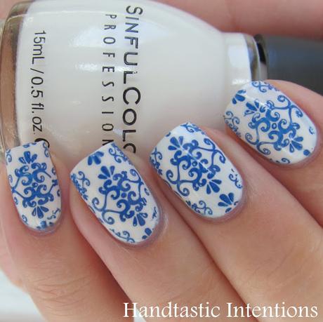 Blue and White Nails