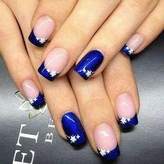 Blue and White Nails