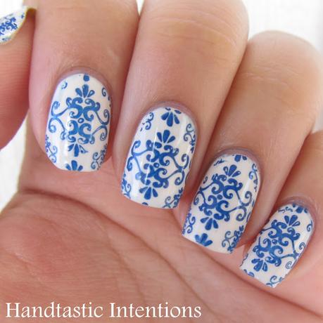 Blue and White Nails