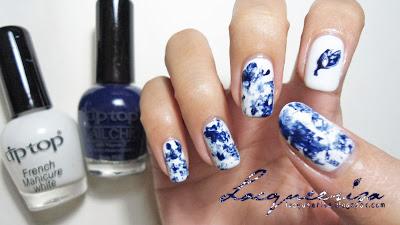 Blue and White Nails