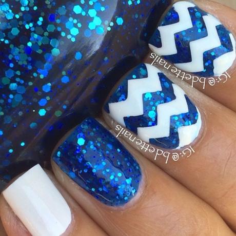 Blue and White Nails