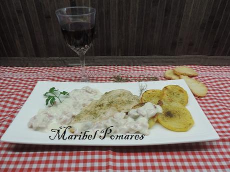 Pollo con patatas a la carbonara. Pollo con patatas a la carbonara.