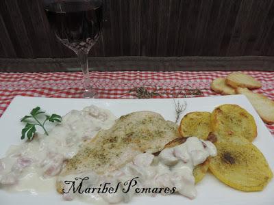 Pollo con patatas a la carbonara. Pollo con patatas a la carbonara.