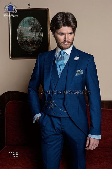 Traje de novio italiano a medida levita fil a fil azul modelo 1198 Ottavio Nuccio Gala colección Gentleman 2015.