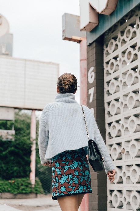 Hollywood Center Floral_Skirt-Blue_Knit-Light_Blue-Chanel_Shoes-Chanel_Bag-Outfit-LA-2