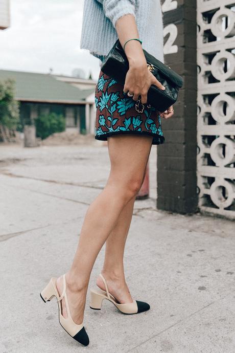 Hollywood Center Floral_Skirt-Blue_Knit-Light_Blue-Chanel_Shoes-Chanel_Bag-Outfit-LA-45