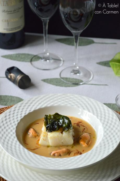 Bacalao Asado con Crema de Mejillones y Wakame salteada