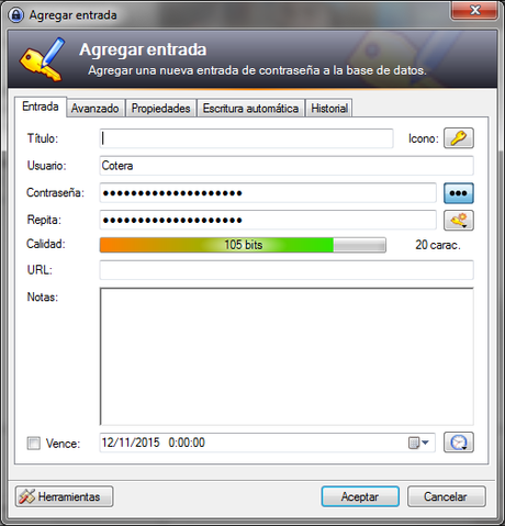 Nueva entrada KeePass