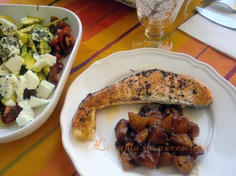 Salmón a la plancha con salsa de mostaza y miel