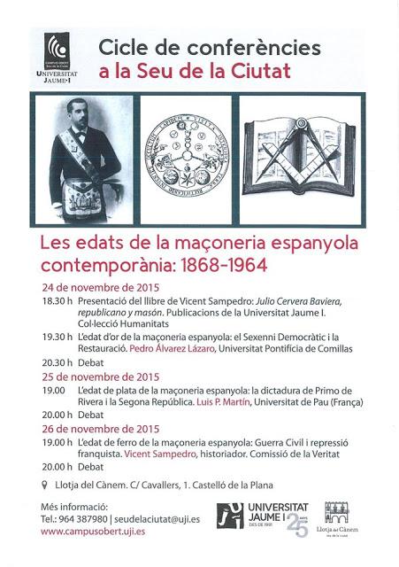 “Las edades de la masonería”, ciclo de conferencias en Castellón