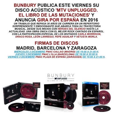 Bunbury firmará discos en Madrid, Barcelona y Zaragoza