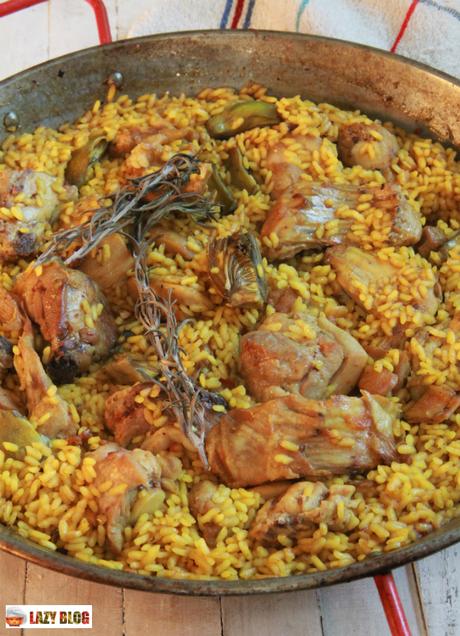 Paella de conejo y alcachofas. Receta