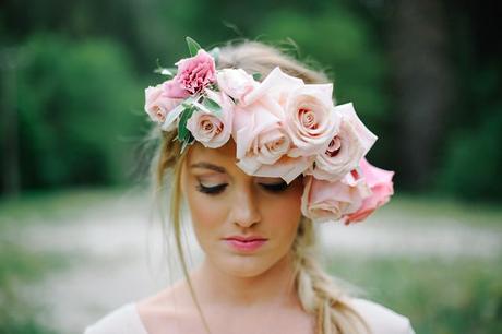 corona flores novia rosa cuarzo